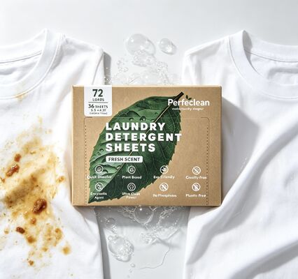 Feuilles de détergent à lessive biodégradables aux ingrédients naturels pour un lavage doux et soluble