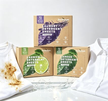 Des feuilles de détergent de linge biodégradables respectueuses de l'environnement avec un tensioactif à base de plantes et une formule sûre pour l'eau non toxique